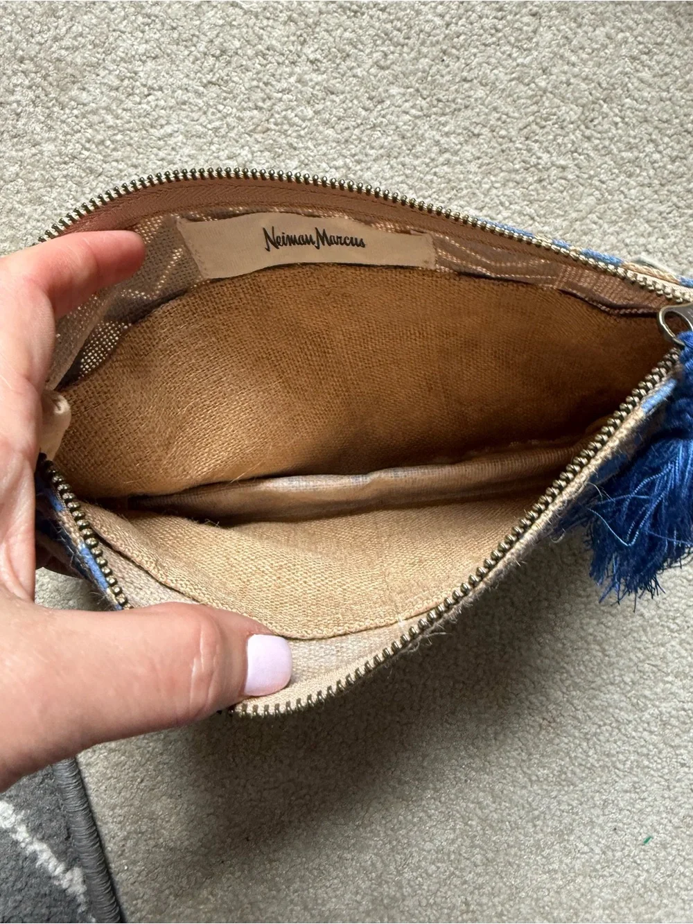 Neiman Marcus jute zip